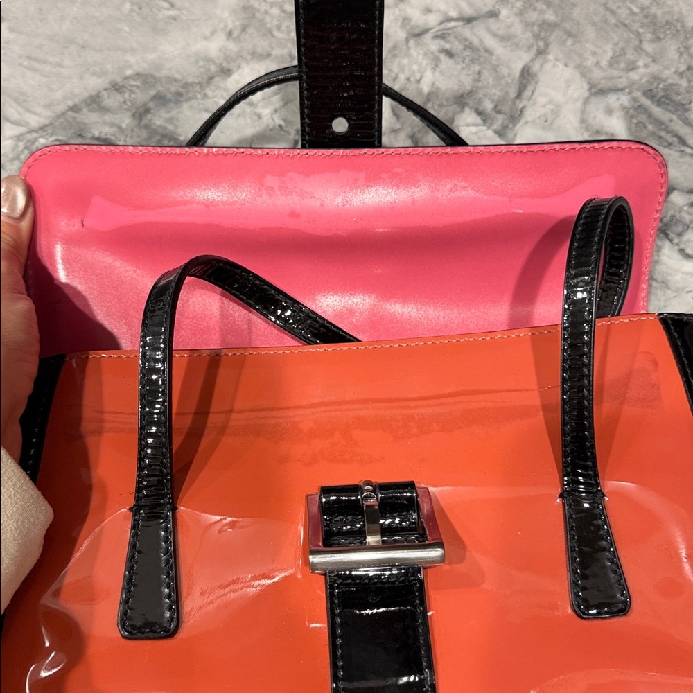 Prada Orange and Black Patent Leather Satchel - Picture 8 of 9